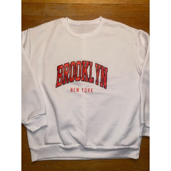 Brooklyn New York White Crewneck Sweatshirt-Large - Picture 1 of 2